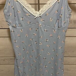 Floral Lace-Trimmed Blue Chemise